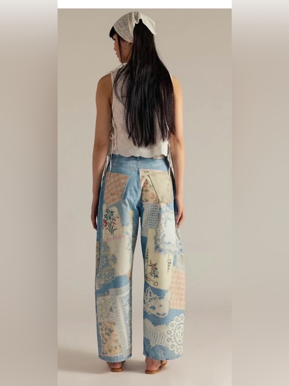 We The Free Patchwork Light Blue Wide-Leg Jeans - Picture 5 of 15